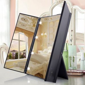 Tri-Fold Up Spiegel Met Led Licht Draagbare Reizen Compact Pocket Spiegels Reizen Vouw Cosmetische Spiegel Ek