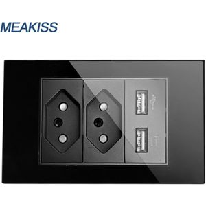 Meakiss Usb Brazilië Standaard Muur Stopcontact Brandwerende Materiaal Usb 2A Poort Snelle Lading Apparaten Gehard Glas Huishouden