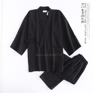 Traditionele Japanse Mannen Kimono Yukata Katoen Leisure Thuis Badjas Mannen Casual Effen Pyjama Nachtkleding Samurai Kleding Set