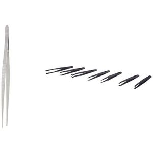 1X Rechte Punt Tip Metalen Magnetische Lange Tweezer 30Cm &amp; 7 X Pincet Set Antistatische Hard Plastic Reparatie Tool zwart