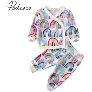 Baby Lente Herfst Kleding Baby Baby Kid Meisje Regenboog Kleurrijke Kleding Tops Tee Shirt Broek Trainingspak Longsleeve Outfits