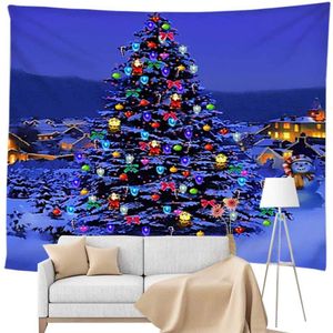 Kerstboom Sneeuwpop Sneeuw Grond Huizen Licht Up met Decor Lights Winter Scène Tapestry