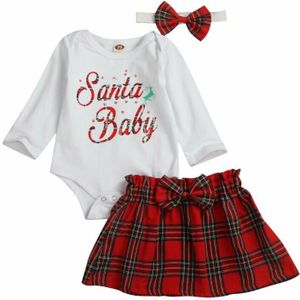 0-24M Kerst Baby Meisje Kleding Zuigeling Pasgeboren Meisjes Kerstman Rompertjes + Plaid Ruches Rokken Outfits Red Xmas kostuums