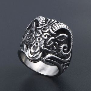 Vintage Gothic Schapen Geit Hoofd Ring Voor Mannen Cool Heavy Metal Animal Rvs Ring Mode Mannelijke Punk Biker Ringen sieraden