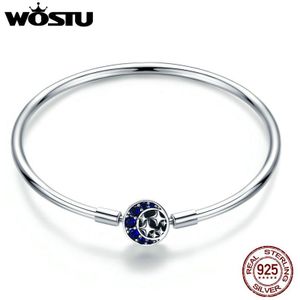 Wostu Authentieke 925 Sterling Silver Moon & Stars Blue Sky Bedelarmband Voor Vrouwen Originele Sieraden CQB080