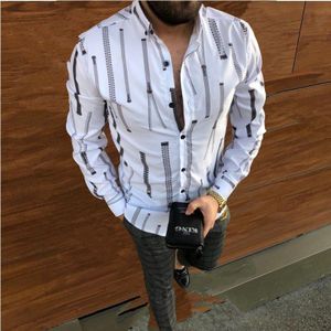 Mode Mannen Zwarte Gestreepte Shirts Herfst Tij Slim Fit Lange Mouwen Heren Shirt Casual Kleding Man Vintage bedrukte Shirts