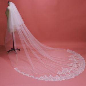 Nette Pailletten Kant Kathedraal Bruiloft Sluier Met Blusher 2 T Lange 3M Bruidssluier Voile Mariage bruid Accessoires