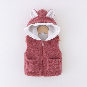 Patpat Baby Jongen/Meisje Effen Fuzzy Fleece Mouwloze Hooded Zip Uitloper Vest