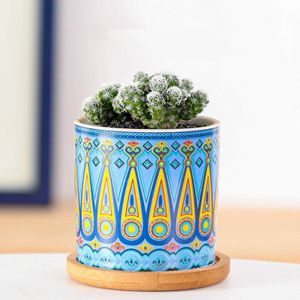 Keramische Mini Bloempot Mandala Patroon Vetplant Houder Desktop Potten Kleurrijke Keramische Bloempotten Planter