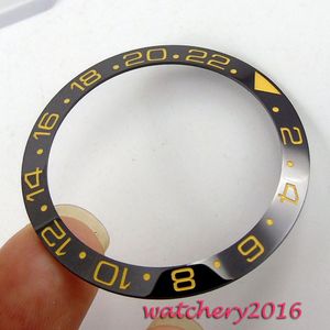 38mm luminous marks zwarte keramische bezel geel nummers insert horloge fit automatic horloge bezel