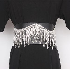 Vrouwen Runway Diamanten Kralen Elastische Pu Cumberbanden Vrouwelijke Jurk Korsetten Tailleband Riemen Decoratie Brede Riem R2433