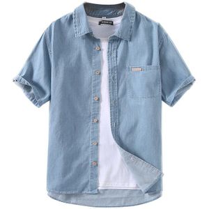 Zomer Katoen Mannen Korte Mouwen Denim Shirt Casual Mode Japanse Herenkleding Plus size 3XL
