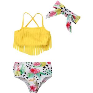 Mooie Baby Meisjes Badmode Effen Sling Tassel Tops + Bloemen Shorts + Bloemen Hoofdband Outfits Bathing Beachwear Zomer Kleding 3 stuks