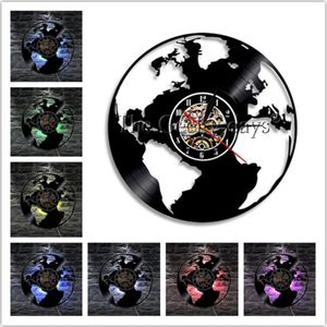3D Globe Kaart Van Aarde Wandklok Kaart Klokken Maken Van Vinyl Record Wandklok Wolrd Kaart Decoratieve Muur Horloges decor Voor Kamer