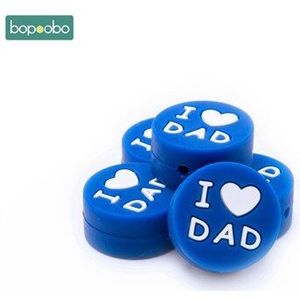 Bopoobo 5pcs Silicone Bijtring Disc I Love DAD Baby Verpleging Food Grade Siliconen Tand Training Diy Hanger Ketting Accessoires