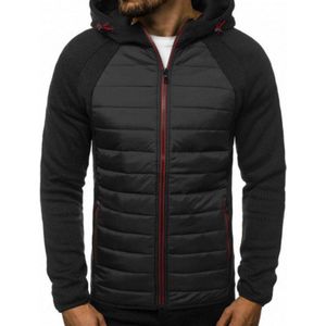 Sfit Mannenmode Winter Warme Contrast Kleur Rits Hooded Geïsoleerde Jas Jas Contrast rits stiksels capuchon katoenen jas