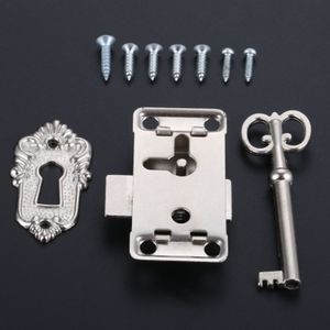 Antieke Ijzeren Deurslot Lade Sieraden Houten Doos Kast Kledingkast Kast Deurslot + Key Meubels Hardware Zilver/Zwart