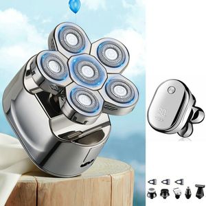 6-In-1 Elektrische Baard Scheerapparaat Professionele Smooth Skull Neus Oorhaar Trimmer 6 Verwisselbare Hoofden Facial Cleaning