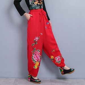 Online Chinese Winkel Plus Size Vrouwen Kleding Vrouwelijke Elastische Taille Broek Vlinder Borduren Harem Broek Broek TA1938