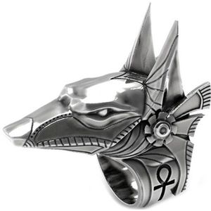 Retro Rvs Wolf Hoofd Vintage God Mode Oude Anubis Ringen Voor Mannen Ring Set Party Sieraden Mannelijke ring