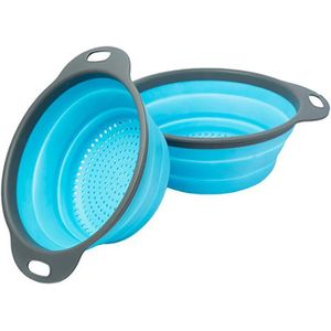 2Pcs Opvouwbaar Food-Grade Siliconen Inklapbare Colanders Set Groente Fruit Wasmand Zeef Keuken Opvouwbare Afdruiprek