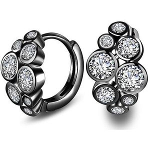 Vrouwen Luxe Shiny Bloem Kristal Hoepel Oorbellen Zwart/Wit Kleine Huggies Charmant Piercing Earring Sieraden Voor Lady Meisjes