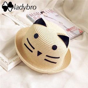 Ladybro Leuke Meisjes Zonnehoed Kids Summer Beach Hoed Kind Casual Jongens Strooien Hoed Kinderen Reizen Cap Kat Oor Emmer hoed Mooie