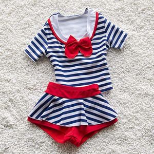 Navy Gestreepte Badpakken Voor Meisjes Twee Stukken Zwemmen Pak Kinderen Strand Badmode Meisjes Bodysuit 4T Tot 10T Kids badpakken