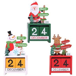 Kerst Advent Houten Kalender Cartoon Kerstman Sneeuwpop Elanden Desktop Decoratie Benodigdheden Houten Kalender