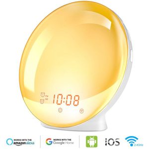 Wifi Smart Slaapkamer Tafellamp Voice Control Led Snooze Wekker Wakker Lamp Natuur Night Lamp Fm Radio Wit noise Muziek