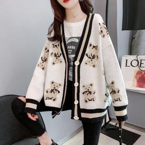Vangull Mode Cartoon Beer Print Vrouwen Vesten Trui Koreaanse Winter Losse Oversized Lange Mouwen Gebreide Dames Trui