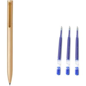 [1 metalen pen + 3 blauwe inkt] Originele Xiaomi mijia metalen pen goud met blauw refill inkt