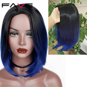 Fave Korte Bob Ombre Zwart Grijs/Bruin/99J/Groene Steil Haar Zijscheiding Synthetische Pruik Voor Zwarte vrouwen Hoge Temperatuur Fiber