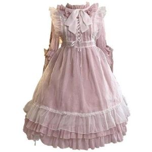 Roze lolita jurk vintage stand lace strik victoriaanse jurk kawaii meisje gothic lolita op paleis zoete prinses jurk loli cos