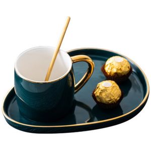 Japanse Stijl Luxe Keramische Cup Met Plaat Creatieve Goud Koffie Mok Snack Schotel Set Eenvoudige Engels Afternoon Tea Cup Met lepel