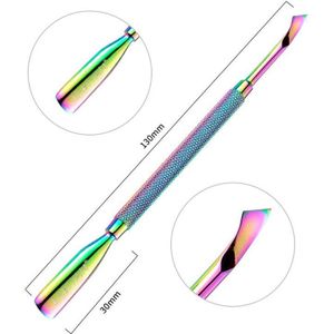 1Pcs Dual-Ended Rvs Cuticle Pusher Chameleon Regenboog Kleur Dode Huid Remover Manicure Nail Art Care Tool