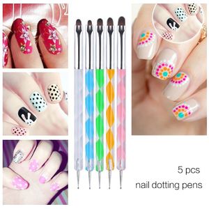 5 stks/set Nail Art Brush Pen Dubbele Hoofd Pen Puntjes Manicure Gereedschap Schilderen Pen Nail Art Rhinestones Tool Willekeurige kleur