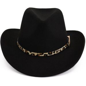 Mode Luipaard print Gesp Versierd Western Cowboy Hoed Mannen Vrouwen Roll Brim Wolvilt Jazz Fedora Hoeden Panama sombrero