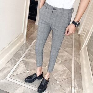 model Persoonlijkheid casual Plaid afdrukken straight enkellange broek Business casual broek Herenbroek