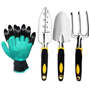 Tuin Tool Set 4 Pack Met Troffel, Cultivator Hand Hark, Transplantatie Troffel, Tuinieren Handschoenen Voor Wieden, losmaken Bodem