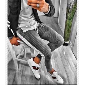 Mode Mannen Slim Fit Broek Gestreepte Potlood Broek Trainingspak Bodems Mannelijke Stijlvolle Streep Skinny Joggers Lange Broek