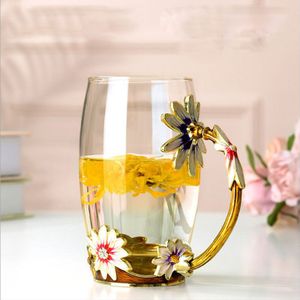 Creatieve Hittebestendige crystal glass mok, Emaille Glas Mok, Bloem Thee Set Koffie Cup, water Melk Koffie Drinkware Voor