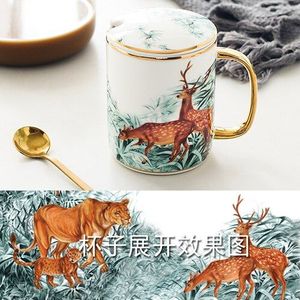 Nordic Art Luxe Keramische Dier Mok Modernminimalist Thuis Afternoon Tea Koffie Melk Fruit Thee Onmiddellijke Drank Cup Withlidspoon