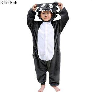 BIKIRUB Kinderen Pyjama Winter Hooded Nachtkleding Jongens Meisje Pyjama Set Kigurumi Leuke Timber Wolf Animal Kids Pyjama Flanellen Pijama