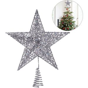 20Cm Zilveren Ster Kerstboom Topper Shimmery Vijf Point Star Kerstboom Topper Kerstboom Decoratie Navidad
