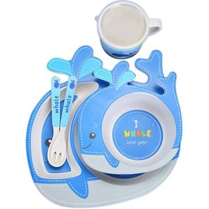 Baby Servies Cartoon Kinderen Voeden Gerechten Kids Schotel Bamboevezel Servies Set Met Kom Vork Cup Lepel Plaat 5Pcs