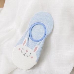 6Pcs = 3Pairs Zomer Leuke Vrouwen Onzichtbare Sokken Dier Cartoon Mode Sokken Katoen Ankle Boot Sokken Blauwe Kleur siliconen Anti-Slip