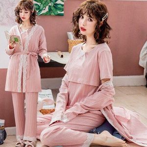 Lente En Herfst Maand Kleding Driedelige Katoen Zwangere Pyjama Comfortabel Postpartum Borstvoeding Verpleging Pak