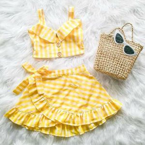 Mode Peuter Baby Meisjes Plaid Kleding Off Shoulder Crop Top + Tutu Jurk Outfit