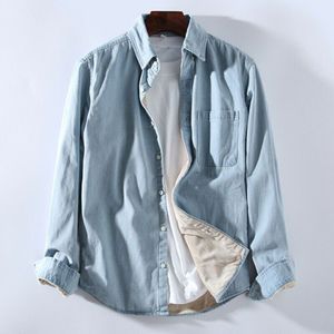 Winter Heren Warme Denim Shirt Blouse Jas Tops Losse Plus Size Toevallige Verdikking Veelzijdige Lange Mouwen Comfort